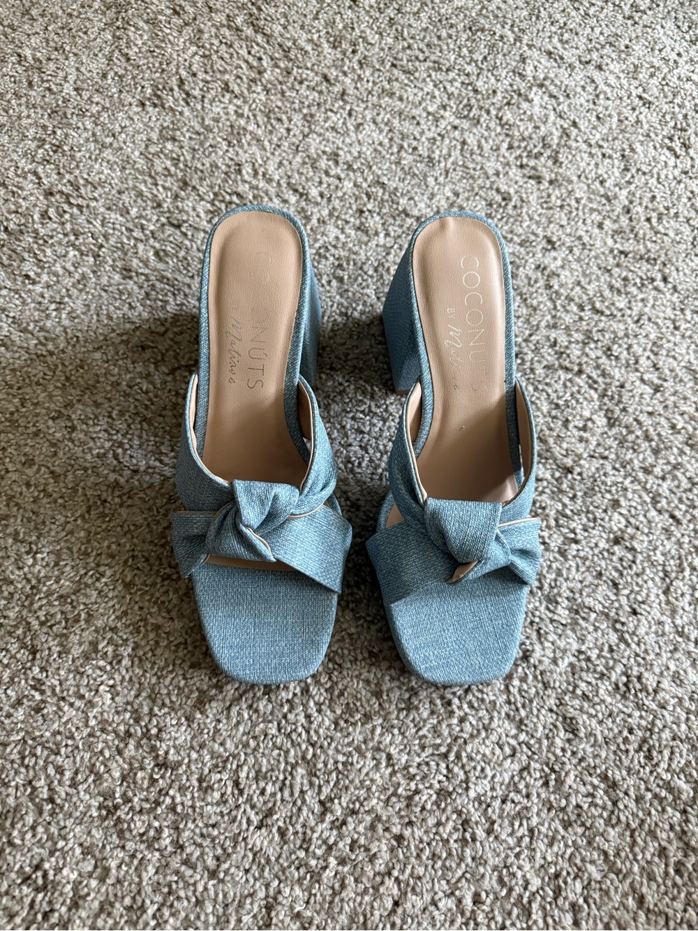 Coconuts by Matisse Light Blue Knotted Block Heel Mules